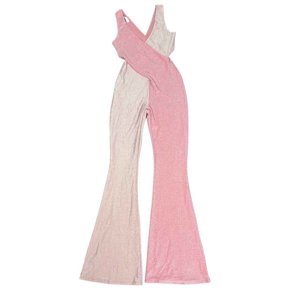 Naked Wardrobe Pink and Cream Jumpsuit Sparkle Colorblock - Picture 3 of 9